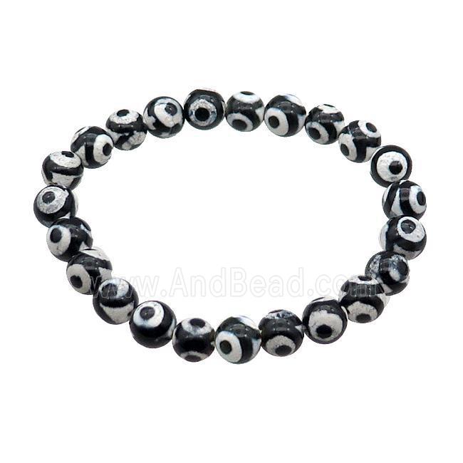 stretchy black Tibetan Agate Bracelet Evil Eye round