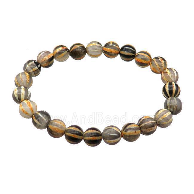 stretchy yellow Tibetan Agate bracelet pumpkin round