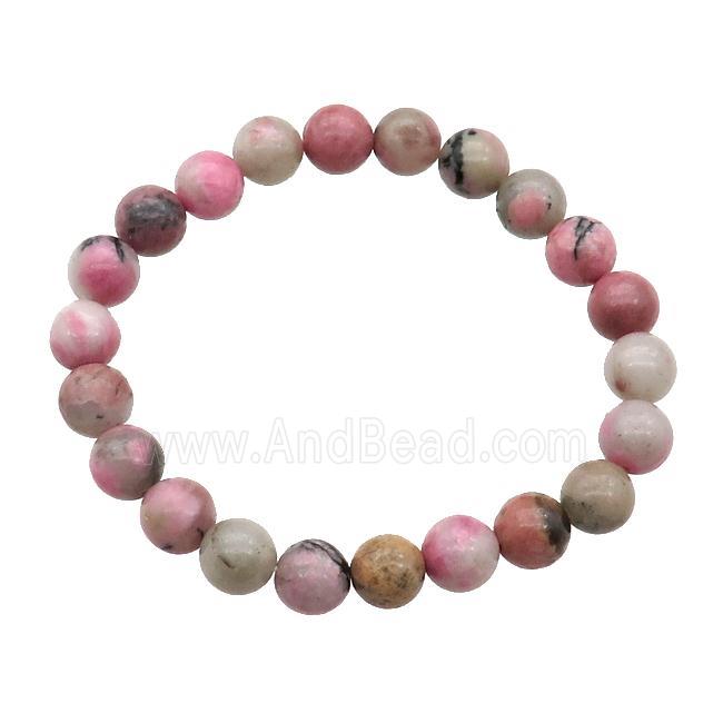 Chinese Pink Rhodonite Bracelet Stretchy Round