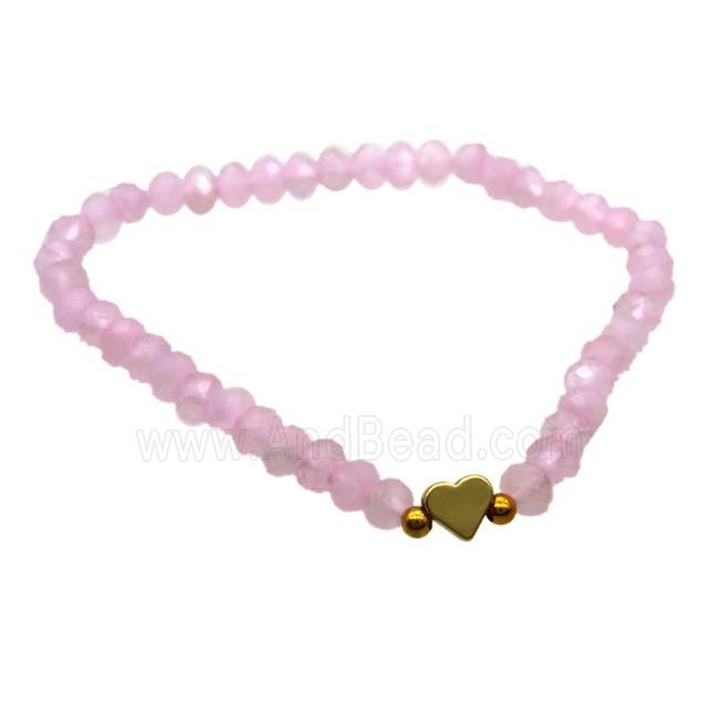 Pink Rose Quartz Bracelet Rondelle Stretchy Heart