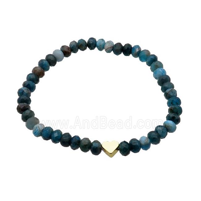Blue Apatite Bracelet Stretchy Heart Faceted Rondelle