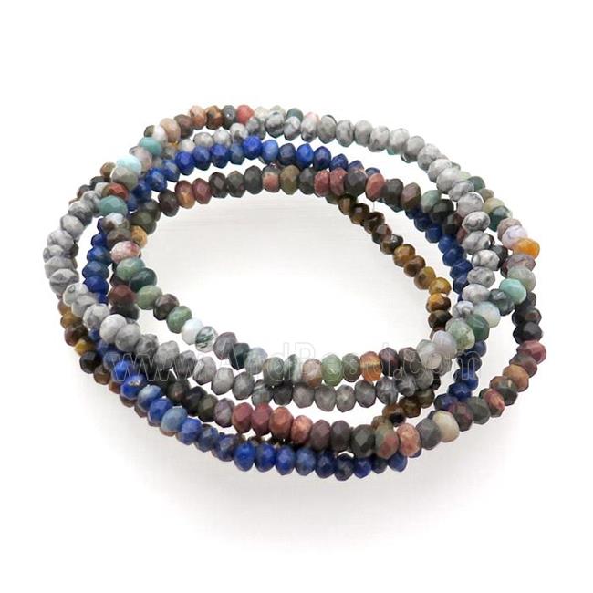 Mix Gemstone Bracelet Stretchy Faceted Rondelle