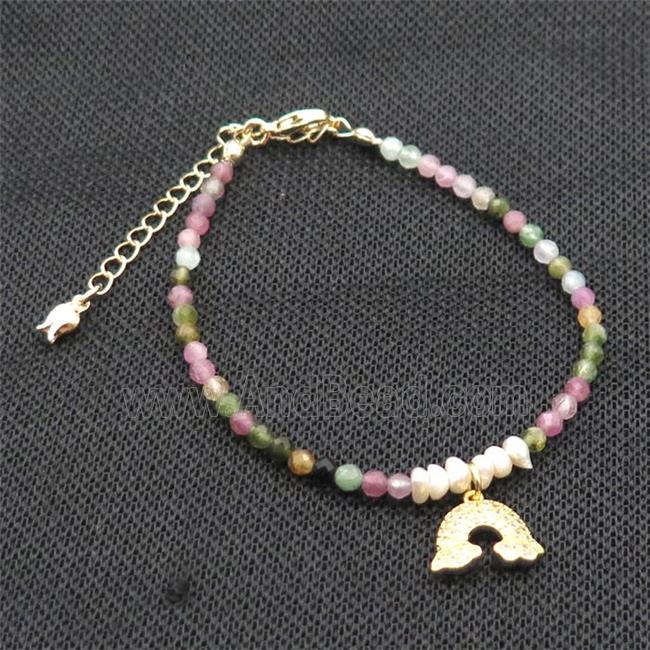 Multicolor Tourmaline Bracelet With Pearl