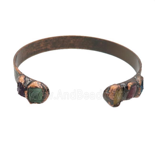 Copper Bangle Pave Gemstone Antique Red