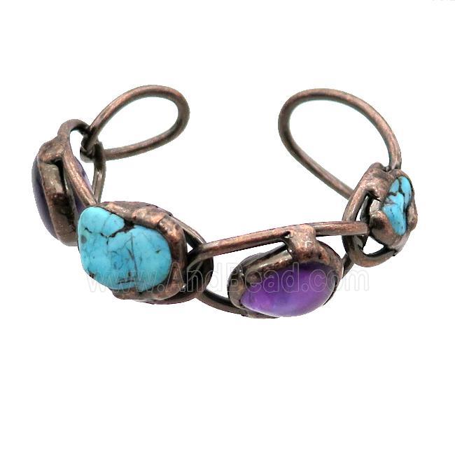 Copper Bangle Pave Gmestone Antique Red