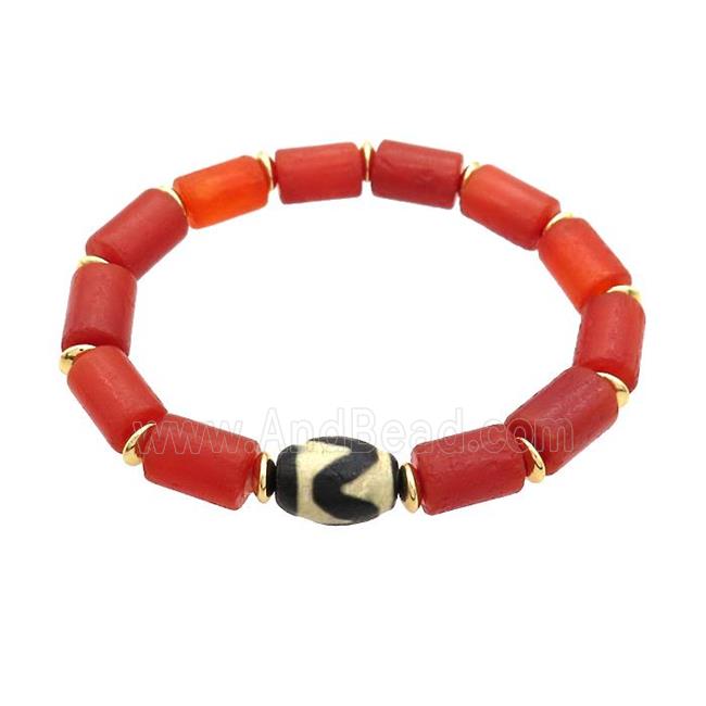 Tibetan Agate Bracelets Red Dye Stretchy