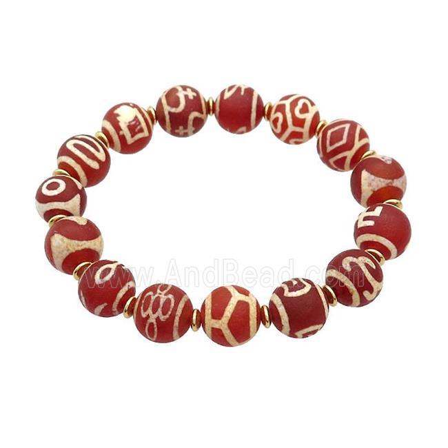 Tibetan Agate Bracelets REd Stretchy