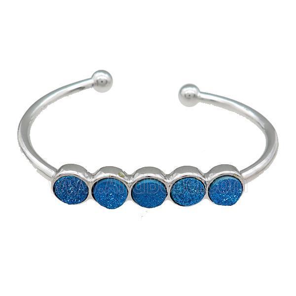 Copper Bangle Pave Blue Quartz Druzy Platinum Plated