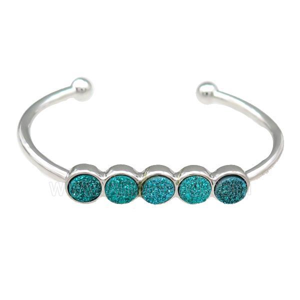 Copper Bangle Pave Green Quartz Druzy Platinum Plated