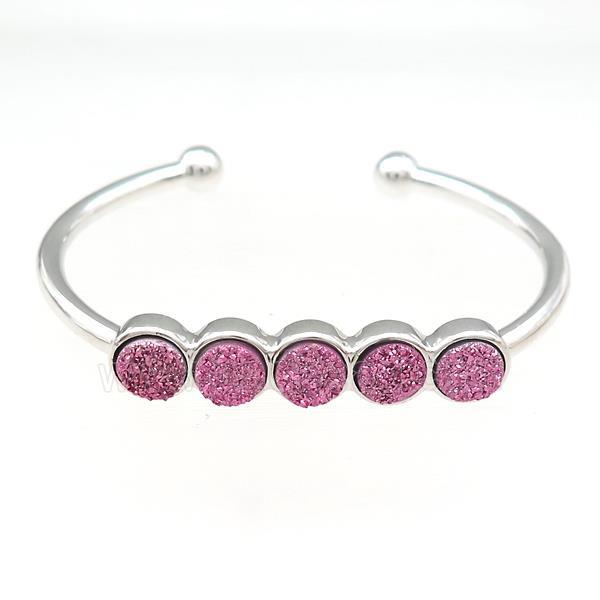 Copper Bangle Pave Pink Quartz Druzy Platinum Plated
