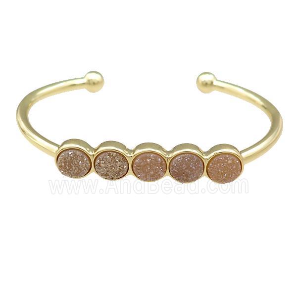 Copper Bangle Pave Champagne Quartz Druzy Gold Plated