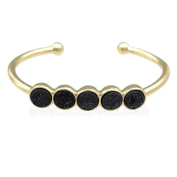 Copper Bangle Pave Black Quartz Druzy Gold Plated