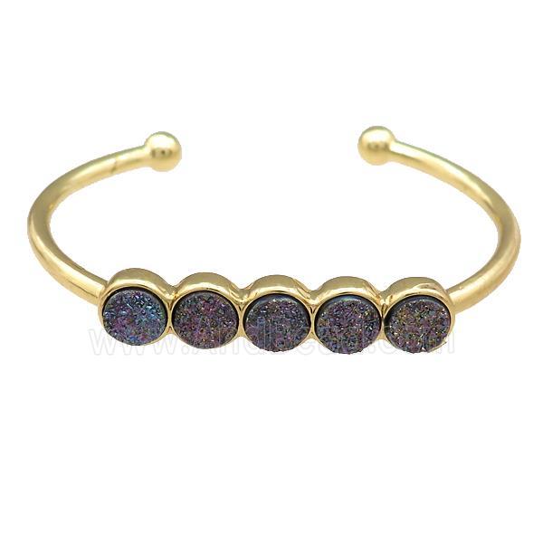 Copper Bangle Pave Rainbow Quartz Druzy Gold Plated