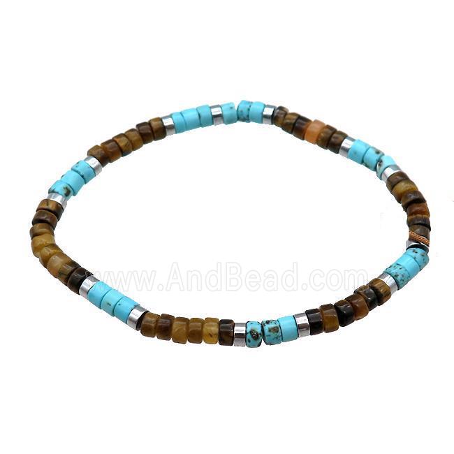 Blue Magnesite Turquoise Bracelet Tiger Eye Stretchy