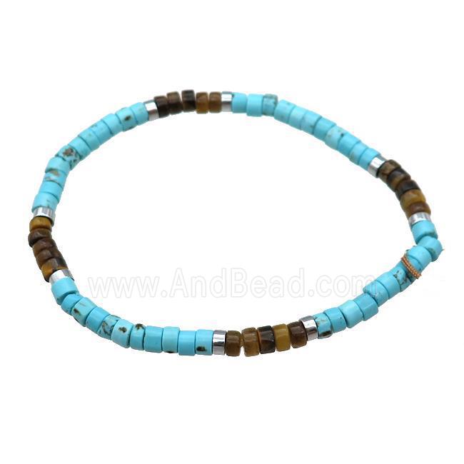 Blue Magnesite Turquoise Bracelet Tiger Eye Stretchy