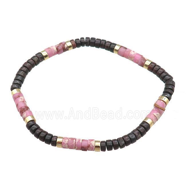 Pink Imperial Jasper Bracelets With Poppy Jasper Stretchy