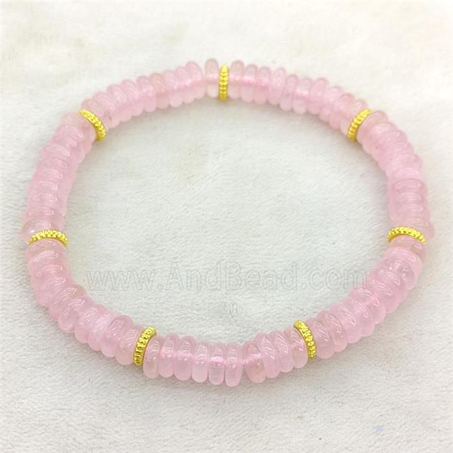 Natural Pink Rose Quartz Heishi Bracelet Stretchy