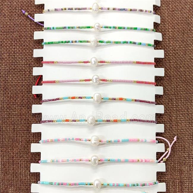 Seed Glass Bracelets With Pearl Stretchy Mixed