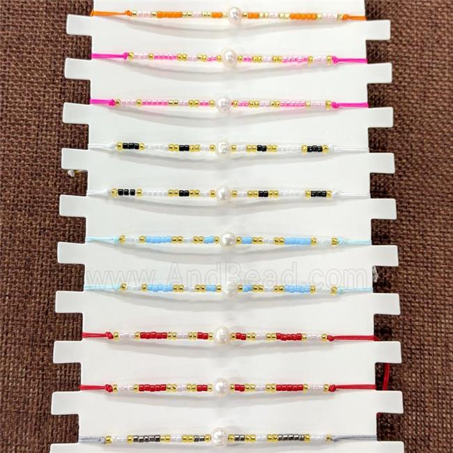 Seed Glass Bracelets With Pearl Stretchy Mixed