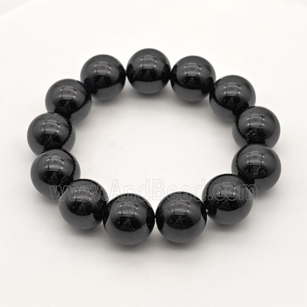 Natural Black Tourmaline Bracelet Smooth Round Stretchy