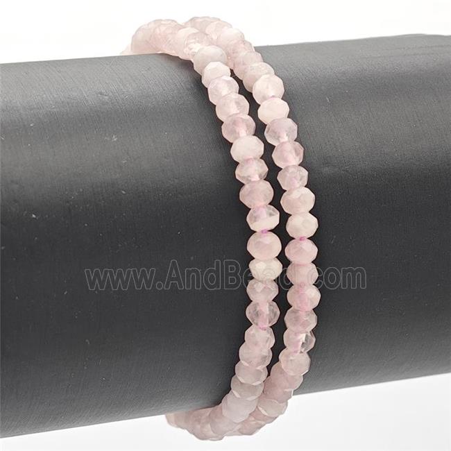 Natural Pink Rose Quartz Bracelet Faceted Rondelle Stretchy