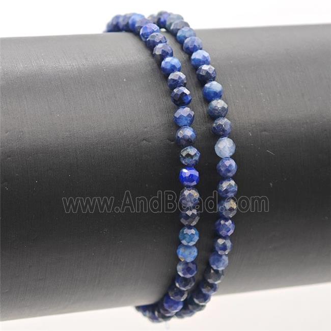 Natural Blue Lapis Lazuli Bracelet Faceted Round Stretchy
