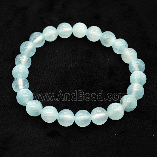 Teal Selenite Bracelet Stretchy Round