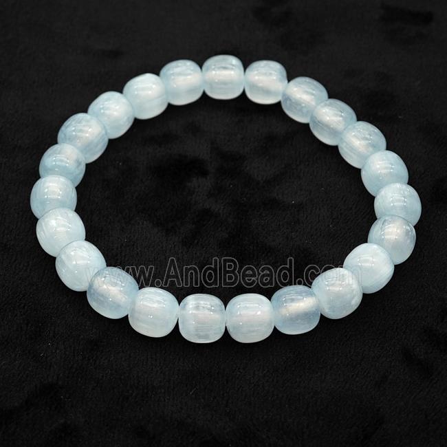 Lt.blue Selenite Bracelet Stretchy Barrel