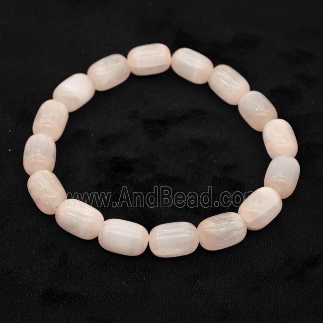 Pink Selenite Bracelet Stretchy Barrel