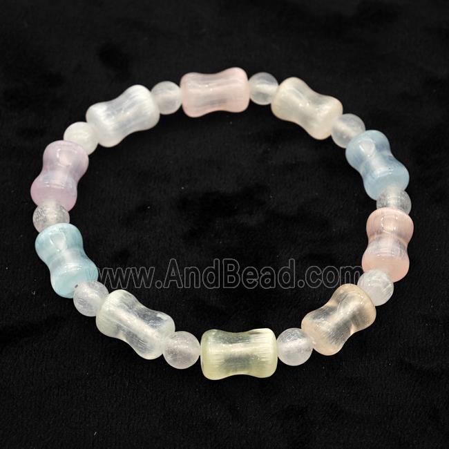 Selenite Bracelet Stretchy Bamboo Multicolor