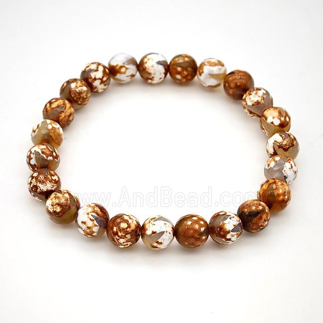 Tibetan Agate Bracelet Faceted Round Stretchy