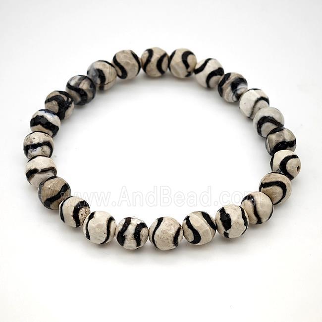 Tibetan Agate Bracelet Faceted Round Stretchy