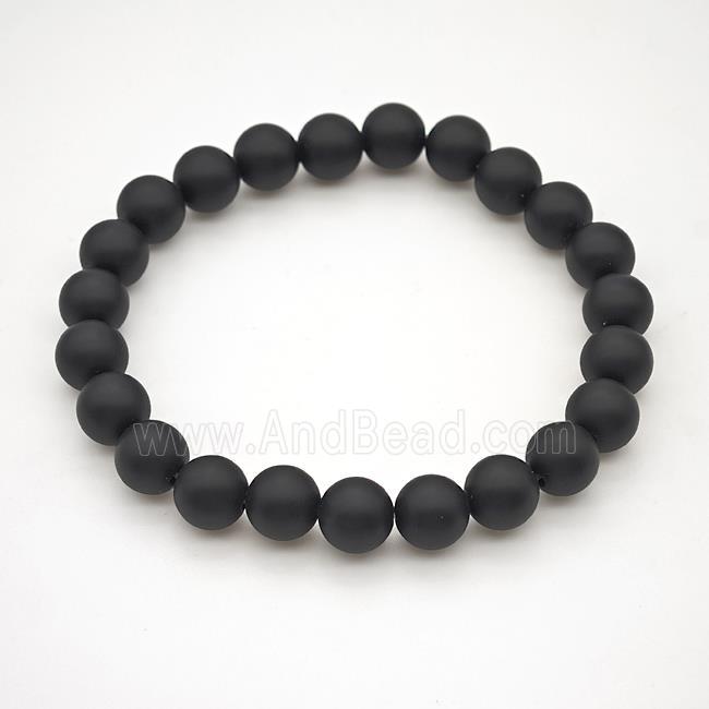 Natural Black Onyx Agate Bracelet Matte Round Stretchy