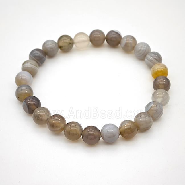 Natural Botswana Agate Bracelet Smooth Round Gray Stretchy