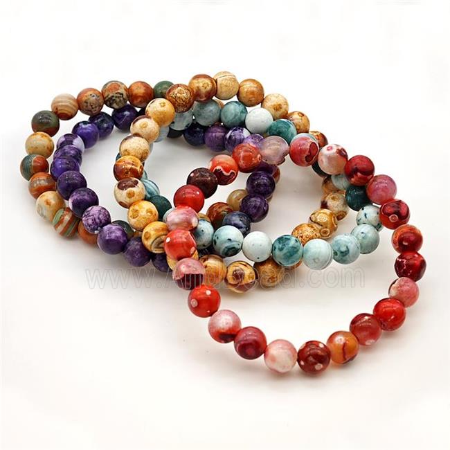 Fire Agate Bracelet Smooth Round Stretchy Mixed