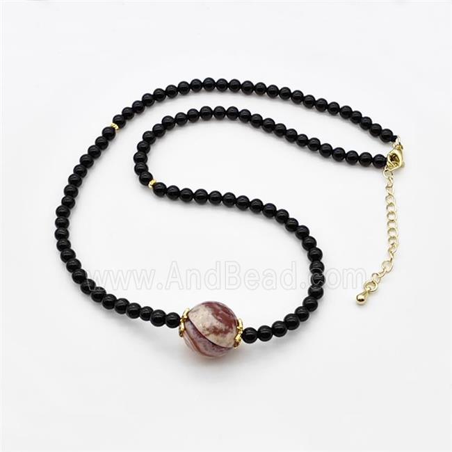 Black Onyx Agate Necklace Smooth Round