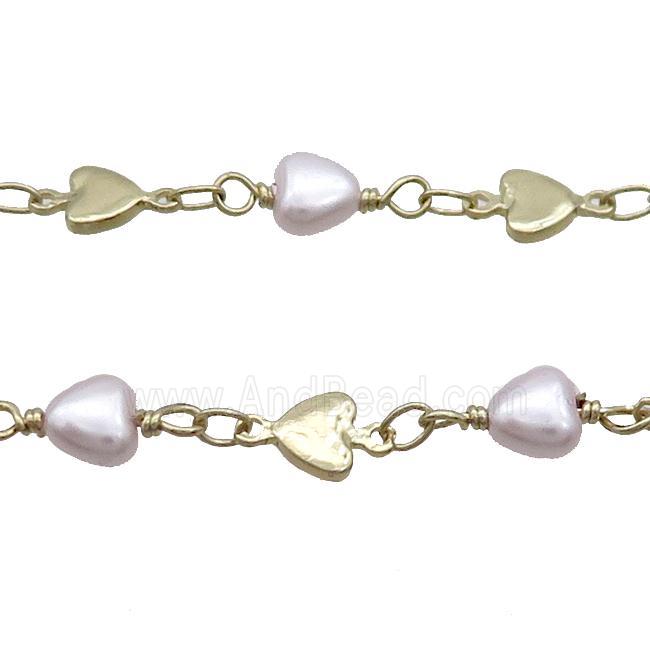 Copper Chain With Pearlized Plastic Heart Gold Plated