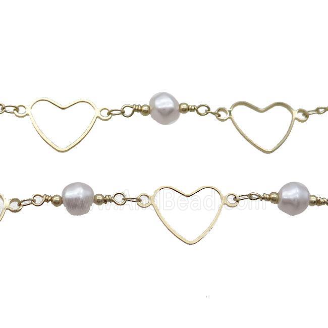 Copper Chain With Pearlized Plastic Heart Gold Plated