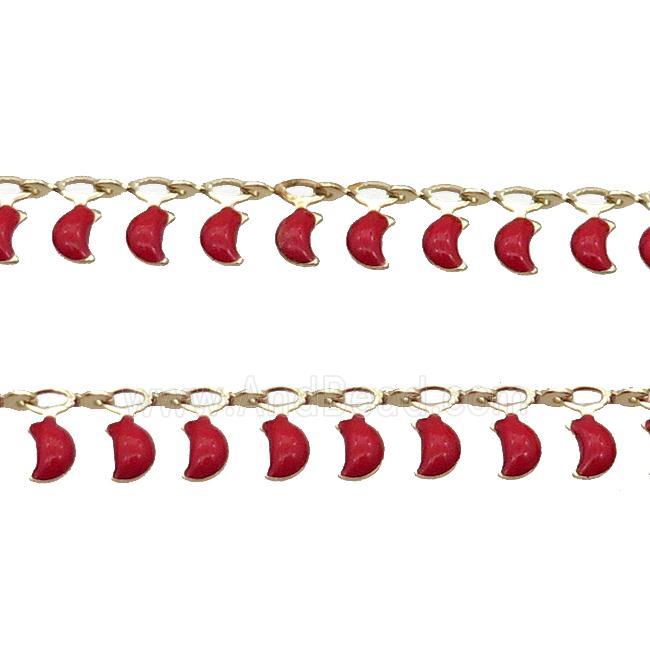 Copper Chain Red Enamel Moon Gold Plated