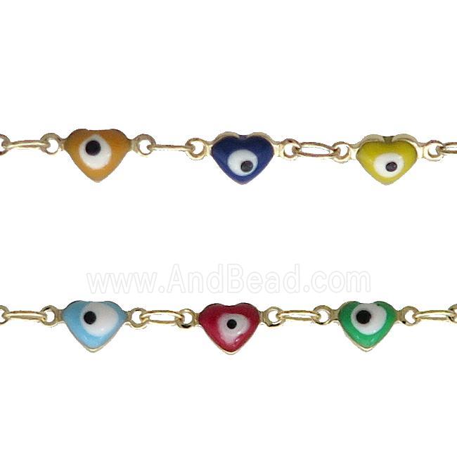 Copper Chain Multicolor Enamel Evil Eye Heart Gold Plated 