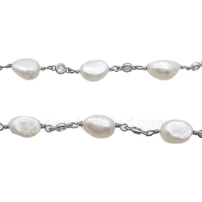 Copper Chain With Pearl Platinum Plated
