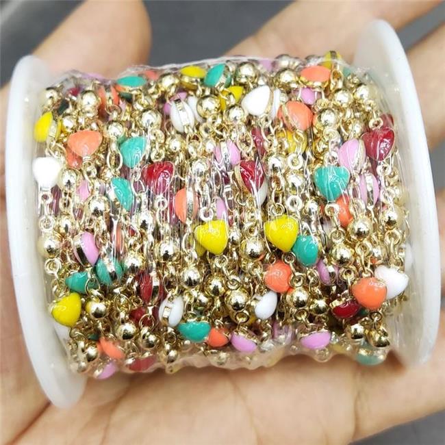 Copper Chain Multicolor Enamel Heart Gold Plated