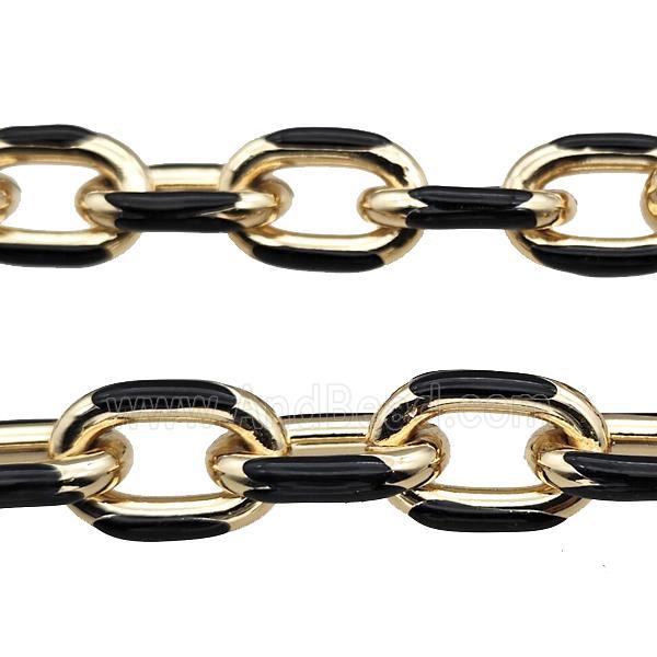 Aluminium Rolo Chain Black Enamel Gold Plated