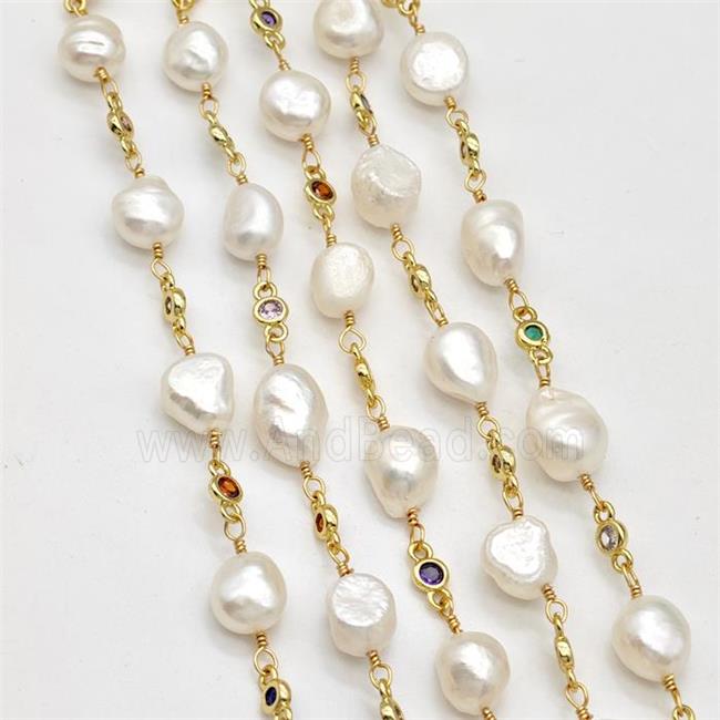 white Pearl chain with zircon, gold plated