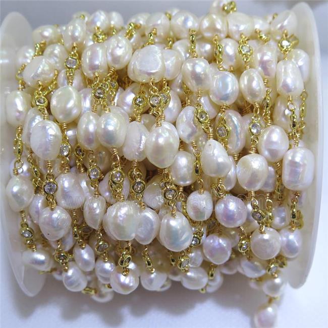 white Pearl chain with zircon, gold plated