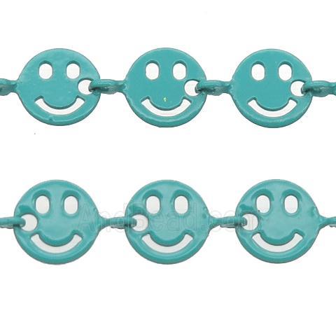Copper Emoji smileface Chain with fire peacockgreen lacquered
