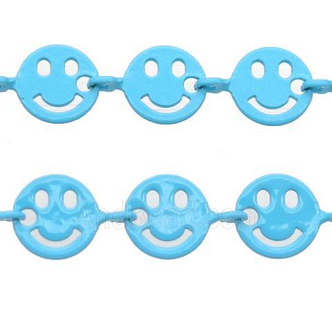 Copper Emoji smileface Chain with fire lt.blue lacquered