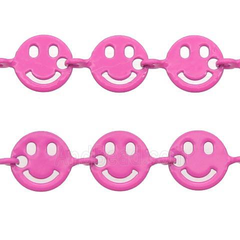 Copper Emoji smileface Chain with fire hotpink lacquered