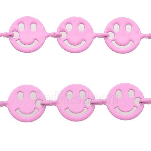 Copper Emoji smileface Chain with fire lt.pink lacquered