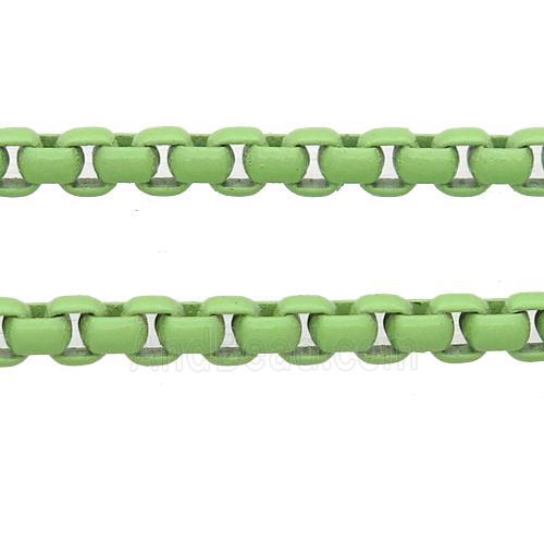 stainless Iron Box Chain with fire lt.green lacquered